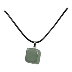 Green Aventurine Natural Stone Cube Pendant Necklace – 18" Black Cord – NewSN20